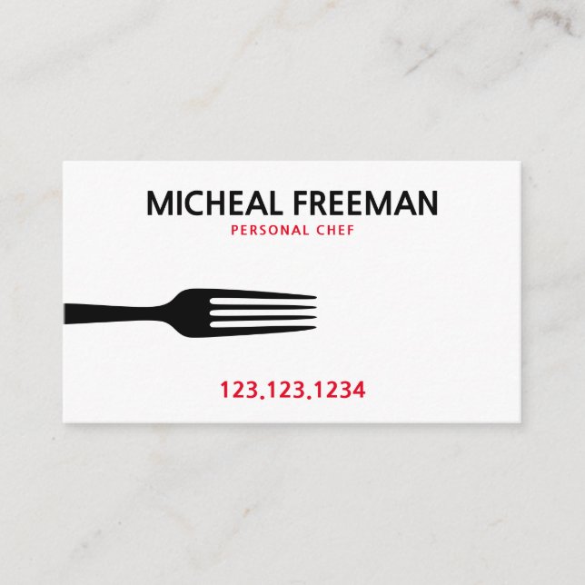 Modern Red and White Fork Personal Chef Visitkort (Framsida)