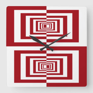 Modern Red and White Geometric Fyrkantig Klocka