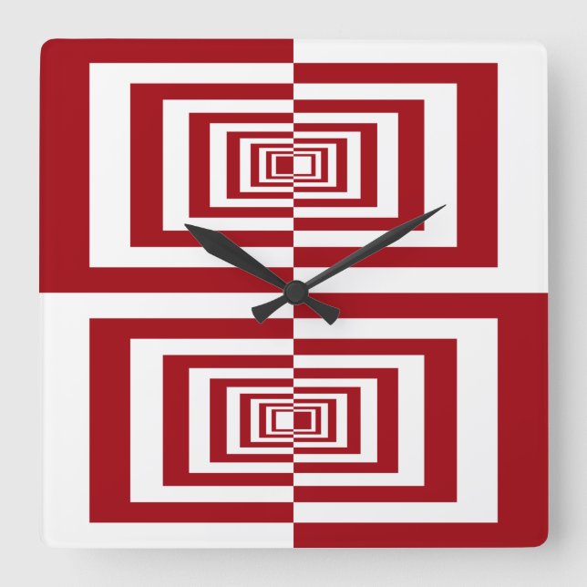 Modern Red and White Geometric Fyrkantig Klocka (Framsida)