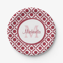 Modern Red and White Geometric Monogram och Namn