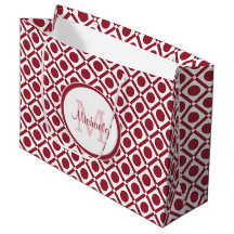 Modern Red and White Geometric Monogram och Namn
