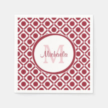 Modern Red and White Geometric Monogram och Namn