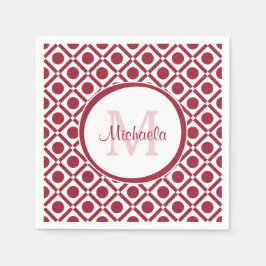 Modern Red and White Geometric Monogram och Namn Pappersservett