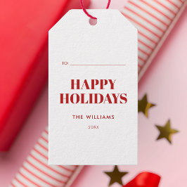 Modern Red and White Happy Holidays Presentetikett