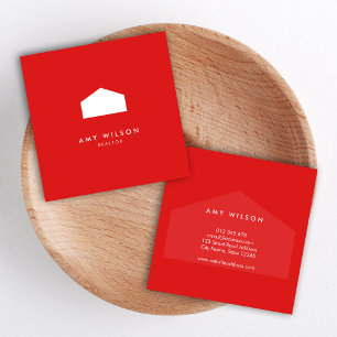 Modern Red and White House Realtor Fyrkantigt Visitkort