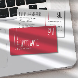 Modern Red and White med Initialer Professionell Visitkort