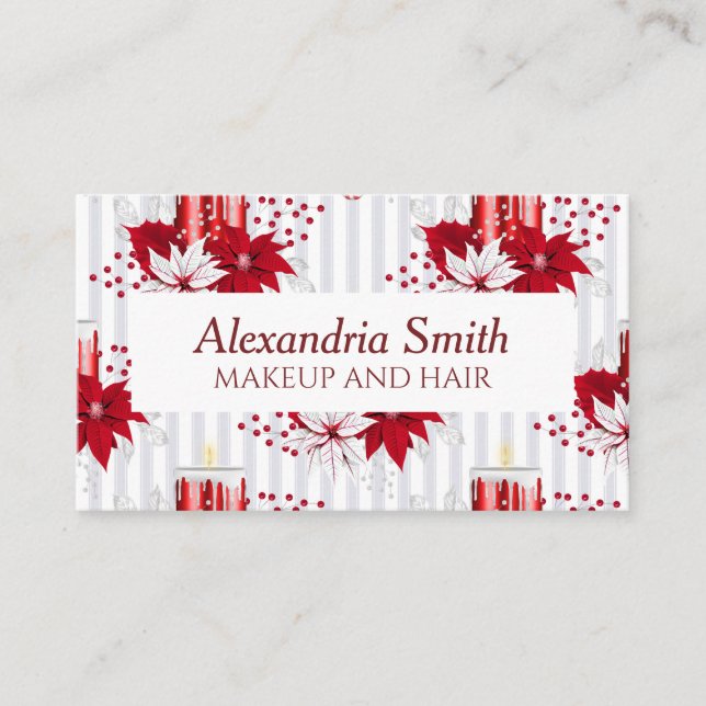 Modern Red and White Poinsettia Flower Visitkort (Framsida)