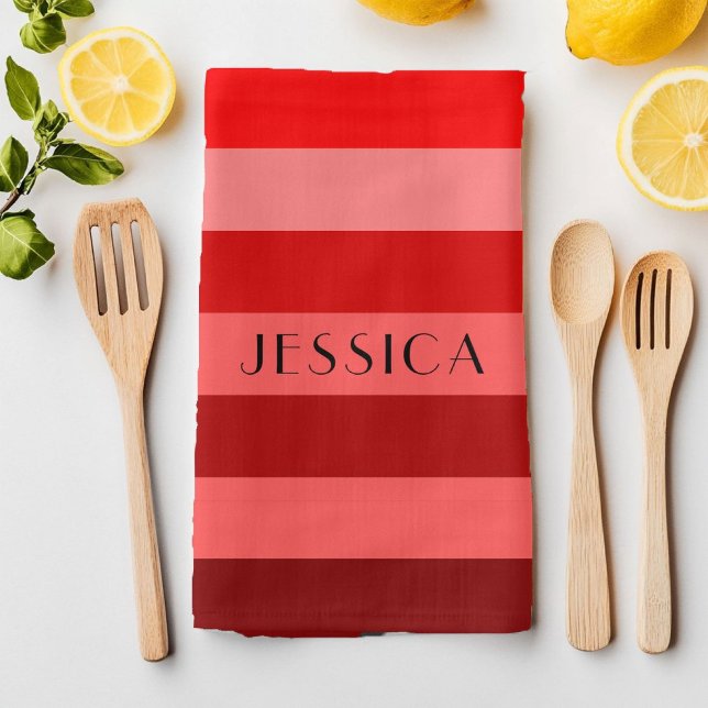 Modern Red and White Rand Mönster Namn Kökshandduk (Modern Red And White Stripes Pattern Name Kitchen Towel)