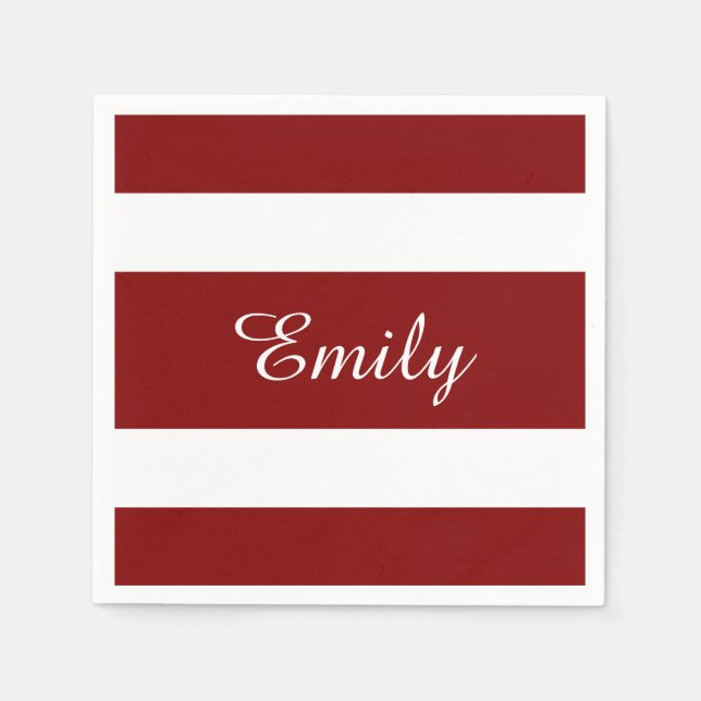 Modern Red and White Stripe Namn Pappersservett (Framsidan)