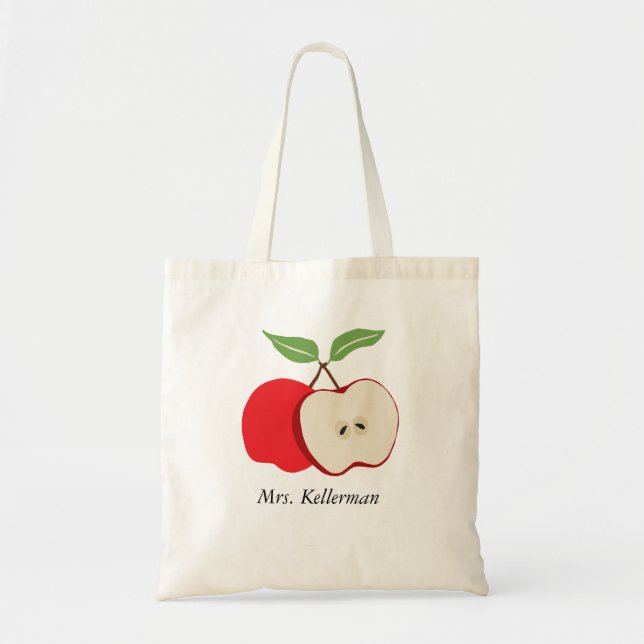Modern Red Apple med lärarens Namn Tote Bag Tygkasse (Framsidan)