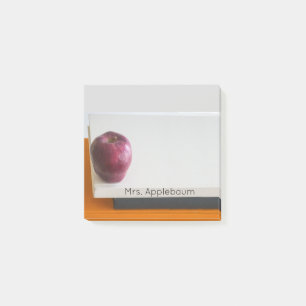Modern Red Apple Stack of Bokar Teacher Namn 3x3 Post-it Block