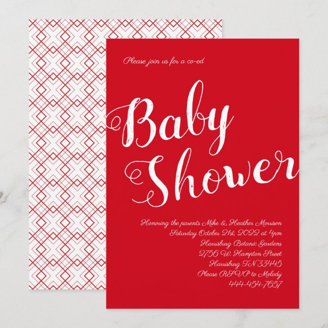 Modern Red Baby Shower Co-ed Gender Neutral Inbjudningar (Fram/baksida)