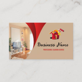 Modern Red Beige Cleaning Service Housekeeper Maid Visitkort