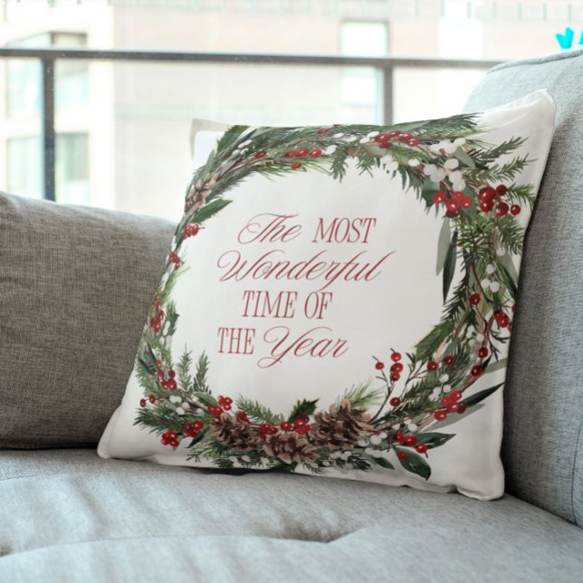 Modern Red Berry Botanical Wandejul Kudde (Get into the holiday spirit with this festive Christmas pillow!)