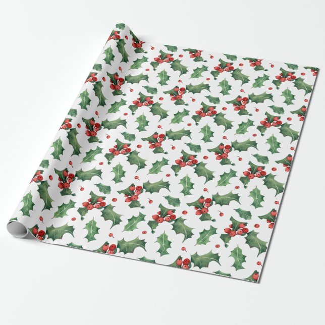 Modern Red Berry jul Presentpapper (Utrullad)