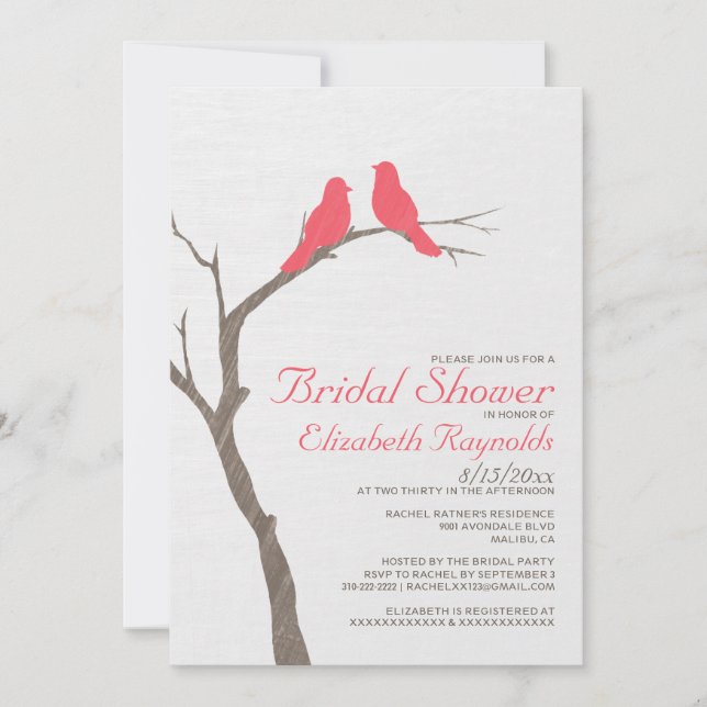 Modern Red Birds Bridal Shower Invitations Inbjudningar (Framsida)