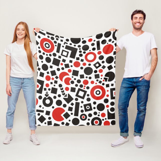 Modern Red Black Abstrakt Art Deco Design Fleecefilt (På plats)