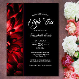 Modern Red Black Blommigt High Tea Möhippa Inbjudningar