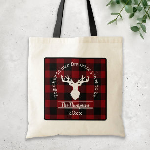 Modern Red Black Buffalo Play Rustic Family Namn Tygkasse