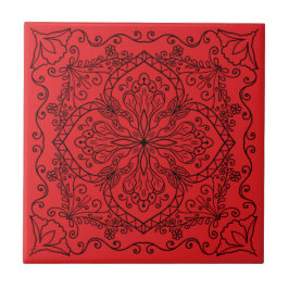 Modern Red Black Flowers Butterfly Decorative Kakelplatta