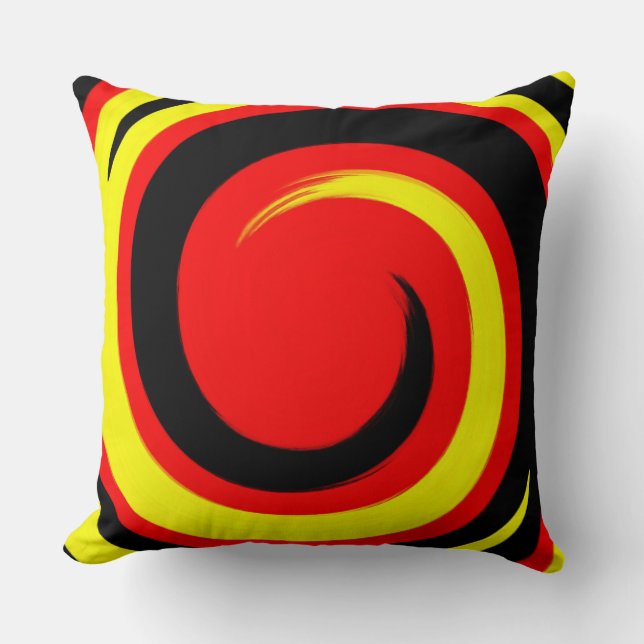 Modern Red Black Gult Swirl Abstrakt Art Kudde (Framsida)