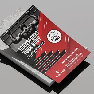 Modern Red & Black Logotyp Sports Photo Gym Markna Flygblad