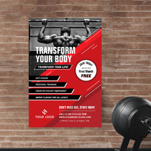 Modern Red & Black Logotyp Sports Photo Gym Markna Poster