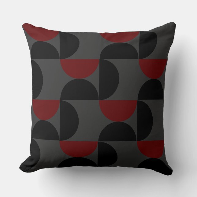 Modern Red Black och Grått i mitten av århundradet Kudde (Framsida)