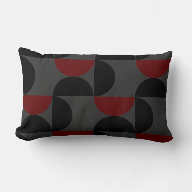 Modern Red Black och Grått i mitten av århundradet Lumbarkudde (Framsida)