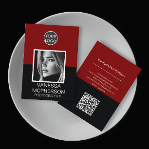Modern Red & Black Photo Logotyp QR-kod Visitkort
