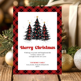 Modern Red Black Plaid Christmas Greeting Julkort