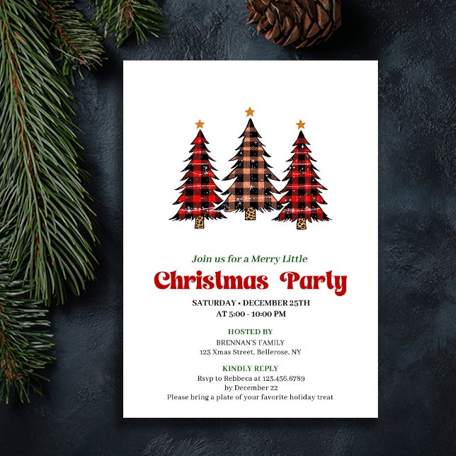 Modern Red Black Plaid Festive Editable Invite Inbjudningar (Modern Red Black Plaid Festive Editable Invite)