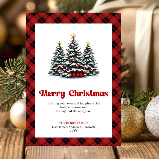 Modern Red Black Plaid Holiday Greeting Card Julkort (Modern Red Black Plaid Holiday Greeting Card)