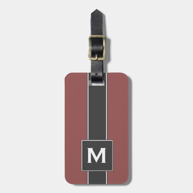 Modern Red & Black Stripe Personlig Monogram Bagagebricka (Vertikal Framsida)