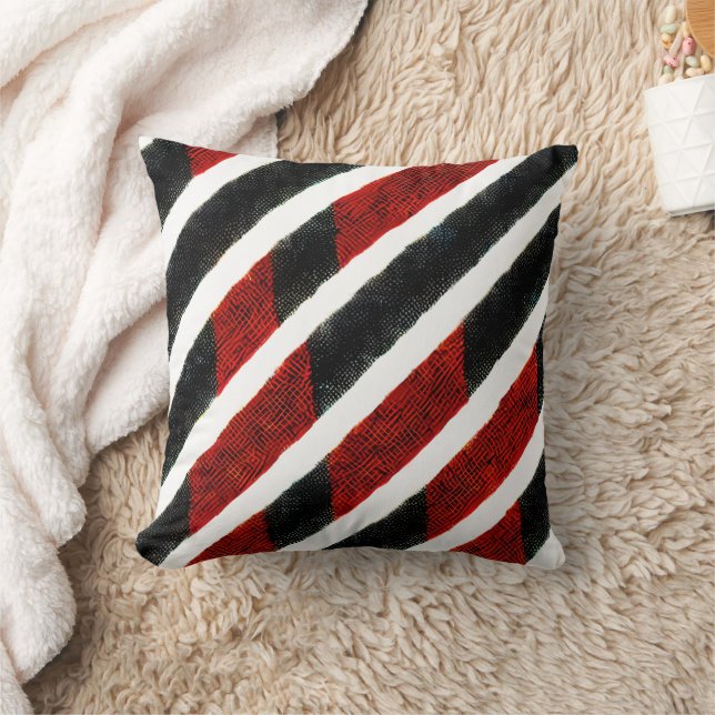 Modern Red Black Textured Rand Mönster Kudde (Filt)