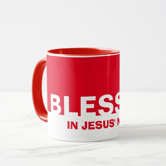 Modern Red BLESSED in Jesus Namn Christian Mugg (Framsida vänster)