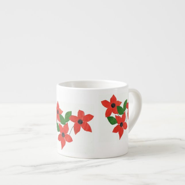 Modern Red Blommigt Design på vit Espressomugg (Framsida höger)