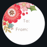 Modern Red Blommigt-julklapp, julklapp Runt Klistermärke<br><div class="desc">Ett vackert klistermärke för att dekorera dina julgåvor och Julklapp. Det är prydat med en julsprej,  och ord,  "till och från". Designad av Blackberry Boulevard.</div>