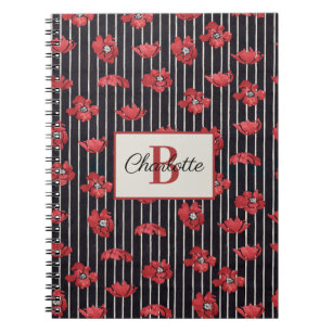 Modern Red Blommigt Monogram Spiral-fotbok för bär Anteckningsbok