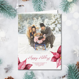 Modern Red Blommigt Photo foledHoliday Card Kort