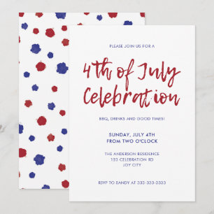 Modern Red Blue Dots Oberoende 4 juli Inbjudningar