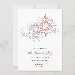 Modern Red & Blue Fireworks 4:e juli Party BBQ Inbjudningar