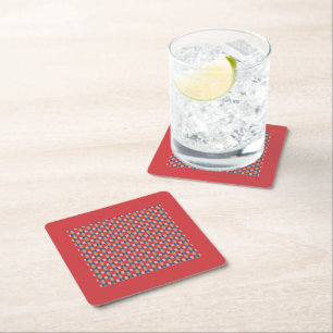 Modern Red Blue Geometric Mönster Monogram Underlägg Papper Kvadrat