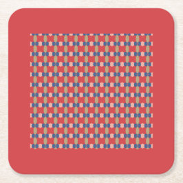 Modern Red Blue Geometric Mönster Monogram Underlägg Papper Kvadrat