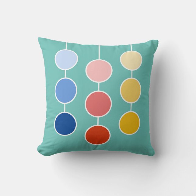 Modern Red Blue Gult HangCircles on Teal Kudde (Framsida)