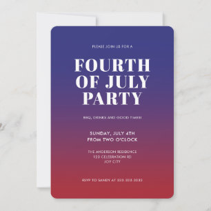 Modern Red Blue Ombre 4:e juli Oberoende Inv. Inbjudningar