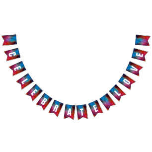 Modern Red & Blue Ombre Bokeh Ljus & Typography Vimplar