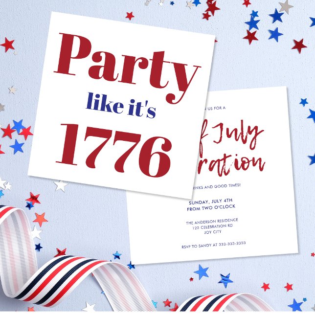 Modern Red Blue Party som 1776 4 juli Inbjudningar (Skapare uppladdad)