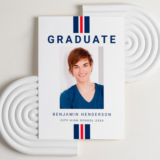Modern Red Blue Photo Studenten Meddelande (Modern Red Blue Photo Graduation Announcement)