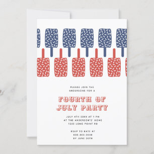 Modern Red & Blue Popsicles 4:e juli Party Inbjudningar